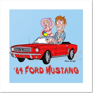 1964 Red Ford Mustang Cartoon Posters and Art